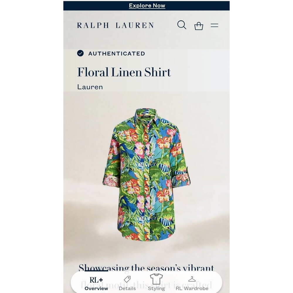 Authentic Lauren Ralph Lauren Floral Linen Shirt Button-Up Womens Size XL EUC